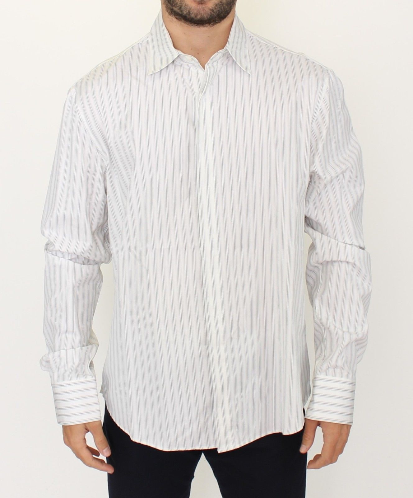Ermanno Scervino white and black striped regular fit casual shirt